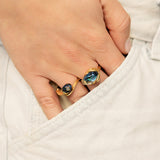 Frog Abalone Stackable Ring in 18K Gold made with Brown Diamonds, Rock Crystal and Abalone wear on