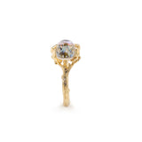Frog Abalone Stackable Ring in 18K Gold made with Brown Diamonds, Rock Crystal and Abalone front view