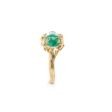 Frog Malachite Stackable Ring in 18K Gold made with Brown Diamonds, Rock Crystal and Malachite front view