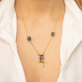 Frog Necklace in 18K Gold made with Rock Crystal with Abalone and Black Enamel wear on