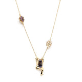 Frog Necklace in 18K Gold made with Rock Crystal with Abalone and Black Enamel detail shot