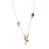 Frog Necklace in 18K Gold made with Rock Crystal with Abalone and Black Enamel back view