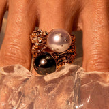 Jellyfish White Pearl Ring with White Diamonds