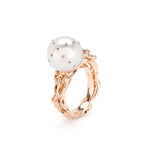 Jellyfish White Pearl Ring with White Diamonds