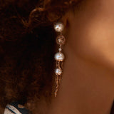 Jellyfish White Pearls and Quartz Drop Earring with Diamonds