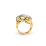 Sculpted Frog Ring in 18K Gold with rock crystal and abalone side view
