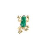 Mini Frog Malachite Quartz Stud in 18K Gold made with Rock Crystal and Malachite front view