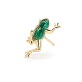 Mini Frog Malachite Quartz Stud in 18K Gold made with Rock Crystal and Malachite ride side view
