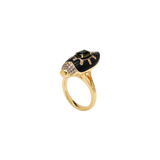 Scarab Ring in 18K gold with ebony wood, tourmaline, and diamonds — side front view