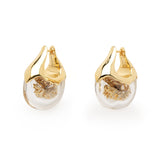 Terrarium Earrings in 18K Gold with diamonds mother of pearl and rock crystal side view