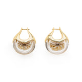 Terrarium Earrings in 18K Gold with diamonds mother of pearl and rock crystal front view