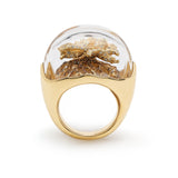 Terrarium Ring in 18K Gold with diamonds mother of pearl and rock crystal side view