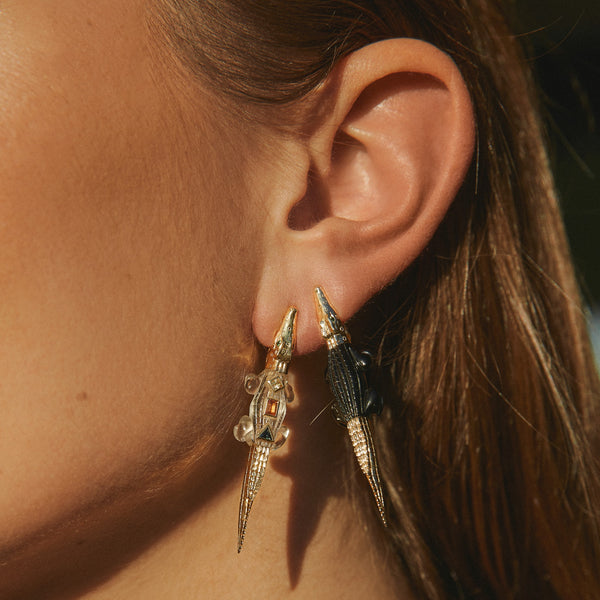 Pop Art Crystal Alligator Bite Earring