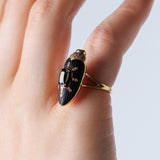 Scarab Ring in 18K gold with ebony wood, tourmaline, and diamonds — Wear on close up