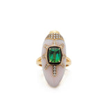 Scarab Pink Opal Ring with Green Tourmaline