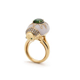 Scarab Pink Opal Ring with Green Tourmaline