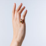 Scarab Ring in 18K gold with pink opal tourmaline, and diamonds — wear on
