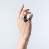Scarab Ring in 18K gold with Turquoise, Spinel and diamonds — wear on 2 rings
