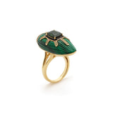Scarab Malachite Ring with Green Tourmaline
