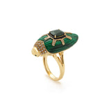 Scarab Malachite Ring with Green Tourmaline