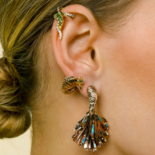 Siren Tail Earring with Blue and Green Opals