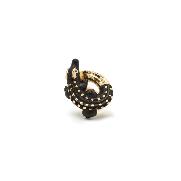 bibi van der velden Alligator Ebony Wood Twist Ring