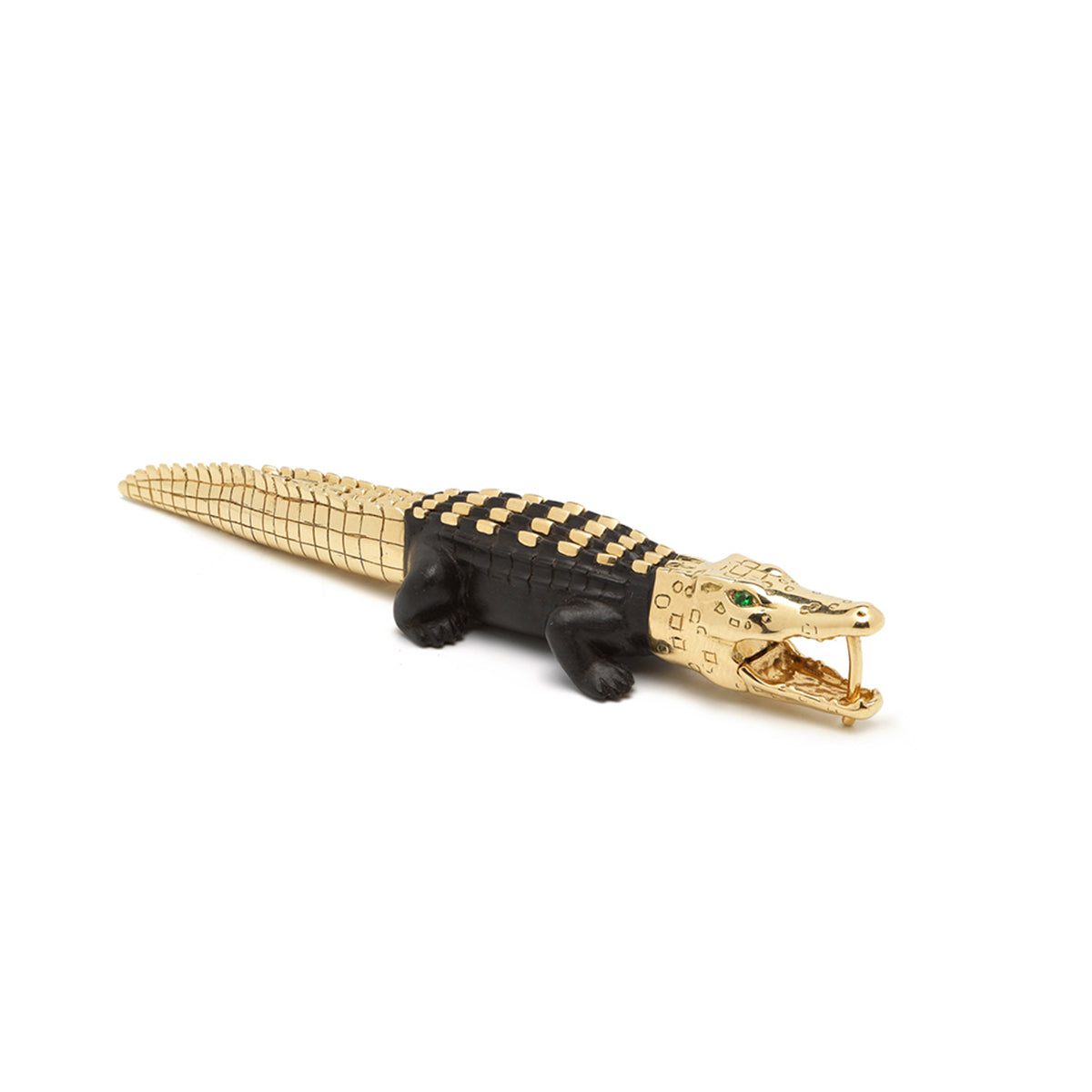 Alligator Ebony Wood With Gold Studs Bite Earring Large  display picture 3
