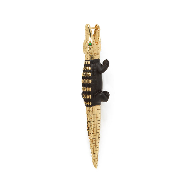 Alligator Ebony Wood With Gold Studs Bite Earring Large