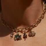 Ebony Wood Mushroom Charm in 18K Yellow Gold made with White Diamonds and Ebony Wood multiple charms wear on