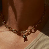 Ebony Wood Mushroom Charm in 18K Yellow Gold made with White Diamonds and Ebony Wood wear on necklace