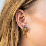 Frog Abalone Hanging Earring in 18K Gold made with White Diamond, Rock Crystal and Abalone wear on 