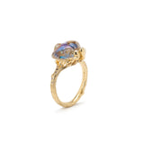 Frog Abalone Stackable Ring in 18K Gold made with Brown Diamonds, Rock Crystal and Abalone side/front view