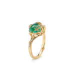 Frog Malachite Stackable Ring in 18K Gold made with Brown Diamonds, Rock Crystal and Malachite side/front view