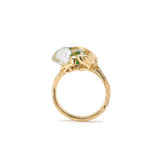 Frog Malachite Stackable Ring in 18K Gold made with Brown Diamonds, Rock Crystal and Malachite side view