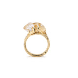 Frog Opal Stackable Ring in 18K Gold made with Brown Diamonds, Rock Crystal and Opal side view
