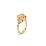 Frog Opal Stackable Ring in 18K Gold made with Brown Diamonds, Rock Crystal and Opal side/front view