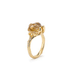 Frog Tiger Eye Ring in 18K Gold made with Brown Diamonds, Rock Crystal and Tiger Eye side/front view