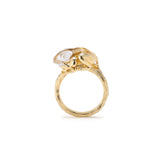 Frog Tiger Eye Ring in 18K Gold made with Brown Diamonds, Rock Crystal and Tiger Eye side view