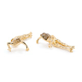 Frog Abalone Hanging Earring in 18K Gold made with White Diamond, Rock Crystal and Abalone front and side view