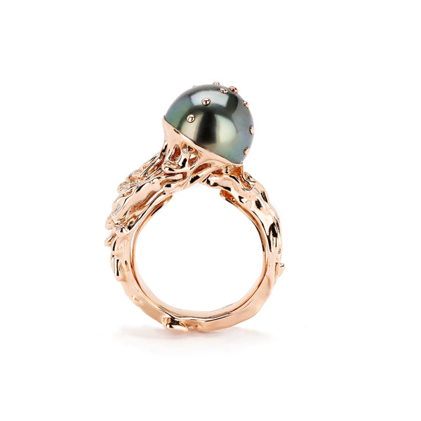 Jellyfish Tahitian Pearl Ring with White Diamonds