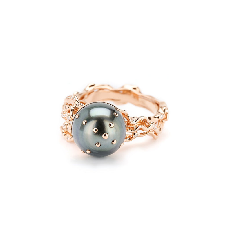 Jellyfish Tahitian Pearl Ring with White Diamonds
