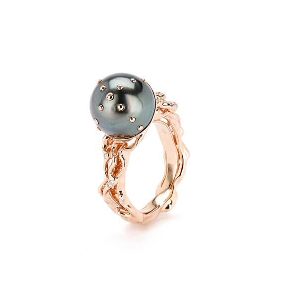 Jellyfish Tahitian Pearl Ring with White Diamonds