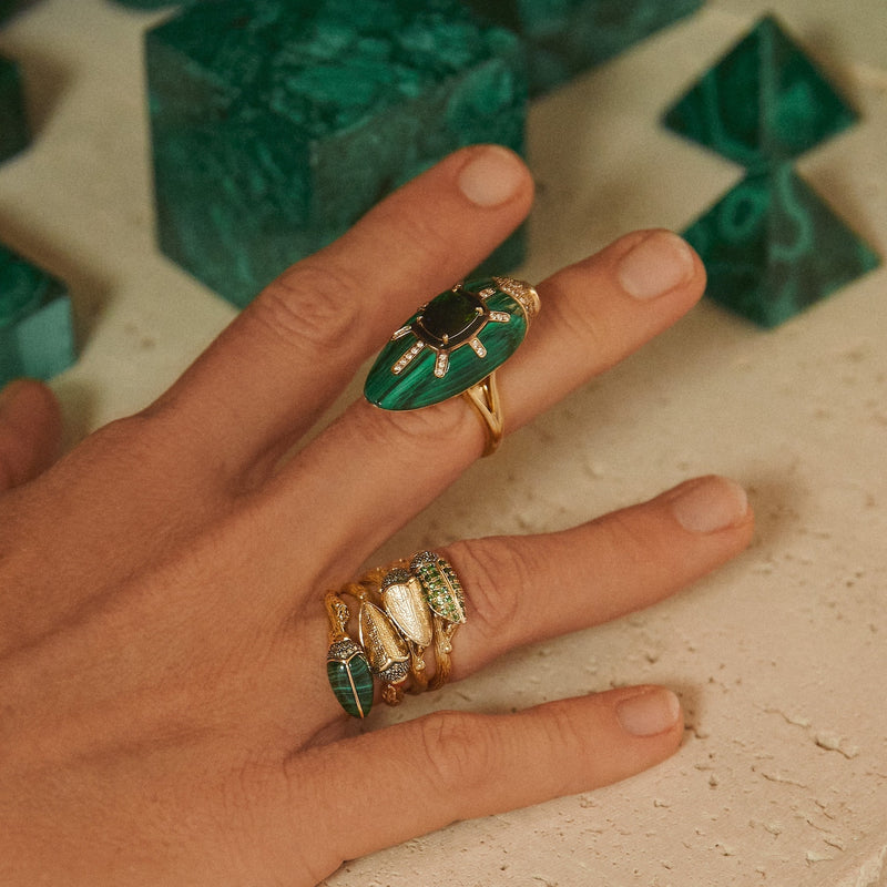 Scarab Malachite Stackable Ring