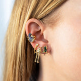 Mini Frog Malachite Quartz Stud in 18K Gold made with Rock Crystal and wear on
