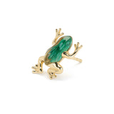 Mini Frog Malachite Quartz Stud in 18K Gold made with Rock Crystal and Malachite left side view