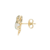 Mini Frog Malachite Quartz Stud in 18K Gold made with Rock Crystal and Malachite side bar view