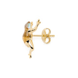 Mini Frog Opal Quartz Stud in 18K Gold made with Rock Crystal and Opal side bar view