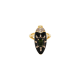 Scarab Ring in 18K gold with ebony wood, tourmaline, and diamonds — front view