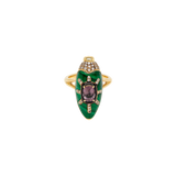 Scarab Ring in 18K gold with Malachite, Spinel and diamonds — front view