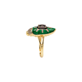 Scarab Ring in 18K gold with Malachite, Spinel and diamonds — side view